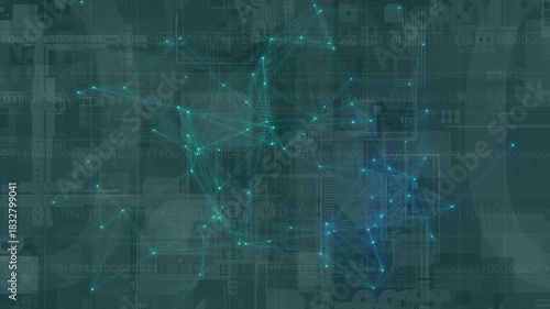 Abstract digital connection moving dots and lines. Technology background. Network connection structure. 3d illustration