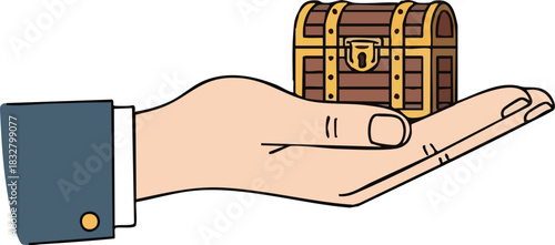 Hand holding a treasure chest symbolizing wealth and opportunity.