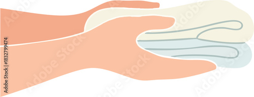 Hand holding soft towels illustration of hygiene and cleanliness.