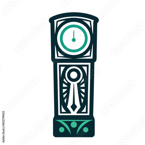 Teal and Black Grandfather Clock Graphic Icon