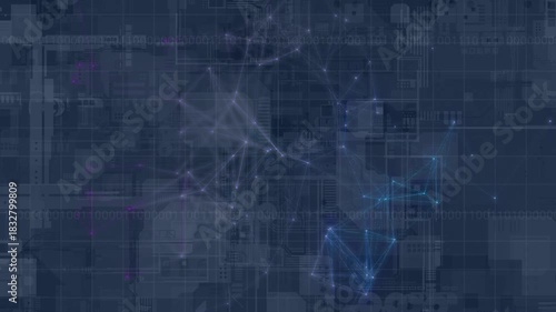 Abstract digital connection moving dots and lines. Technology background. Network connection structure. 3d illustration