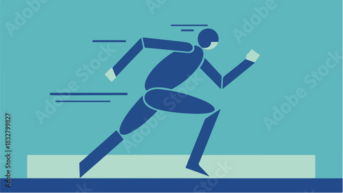 Geometric Flat Vector Running Figure Illustration with Speed Lines, Blue Palette