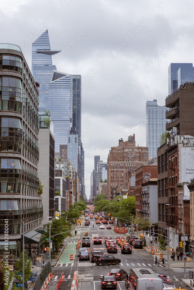 Fototapeta premium New York City Urban Street View with Skyscrapers and Traffic. Manhattan, NYC
