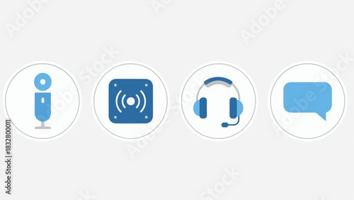 Minimalist Blue Flat Vector Circular Communication and Information Icons