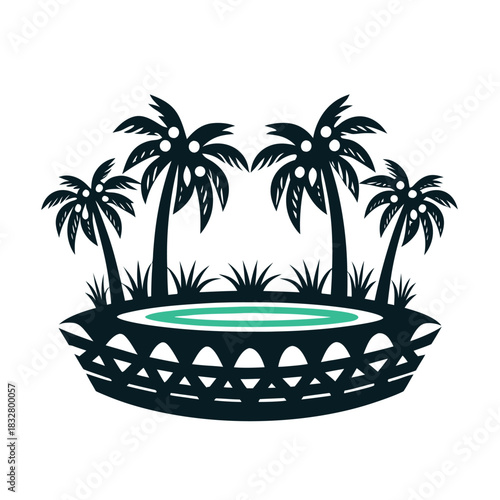 Tropical Island Graphic Icon with Palm Trees