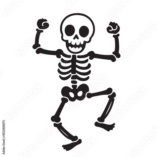 Cartoon skeleton dancing with raised fists spooky halloween