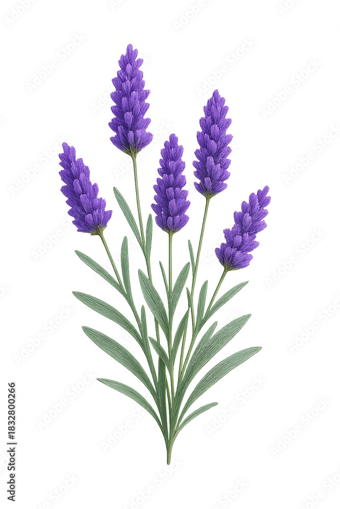 Obraz premium Realistic Lavender Flower Illustration Isolated on Transparent Background for Botanical Design, Herbal Medicine, Aromatherapy Graphics and Aromatherapy Projects, Detailed Purple Lavender Sprig PNG