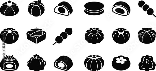Silhouette collection of traditional japanese sweets wagashi on white background