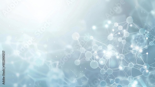 Abstract molecular structure background in light blue and white colors