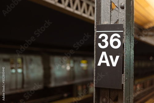 36 Av Subway Station Sign in New York City