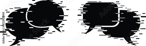 Digital dialogue glitch effect on speech bubbles representing online communication