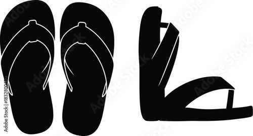Black flip flops illustration summer footwear for beach pool and vacation