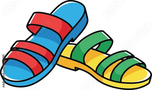 Colorful cartoon sandals illustration for summer fashion and vacation vibes