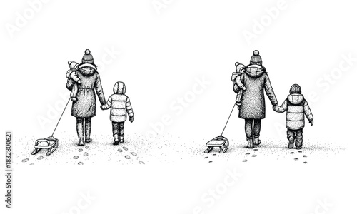 Family silhouette in winter