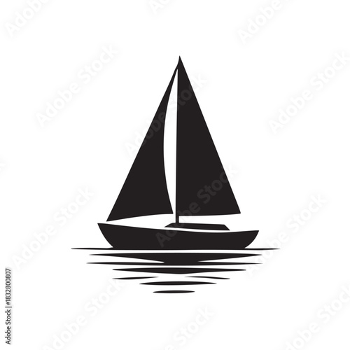 Black Silhouette of a Sailboat on Water with Reflections