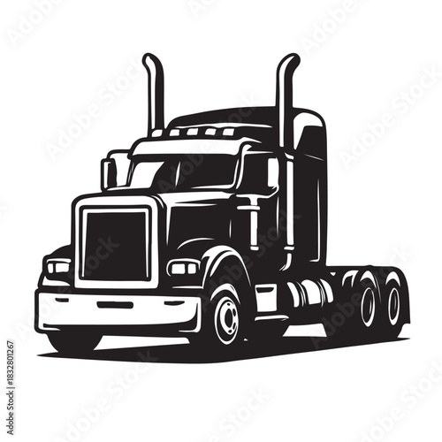 Black and White Semi Truck Illustration semi-truck