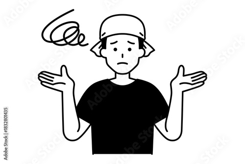 お手上げする居酒屋の男性店員