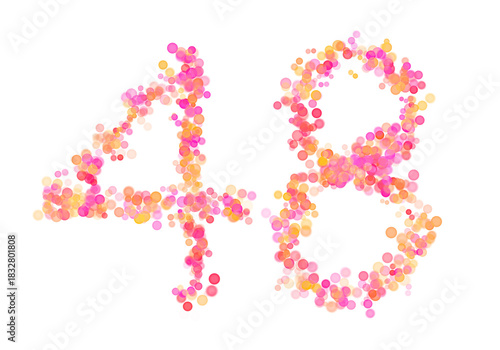 Number forty-eight, 48 made with multicolored bokeh lights effect, Bokeh abstract isolated on white background, Digit, Blur, Glitter, Defocused, Seamless polka dot pattern, Illustration design
