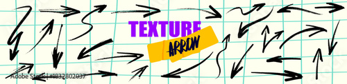 Chalk textured arrow doodles with crayon highlights in a bold grunge finish. Each arrow carries crayon grain, chalk streaks and expressive grunge marks for a raw handmade feel.