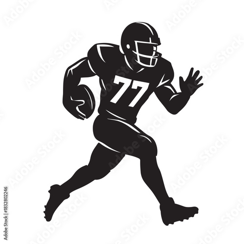 American Football Player Number 77 Running Silhouette