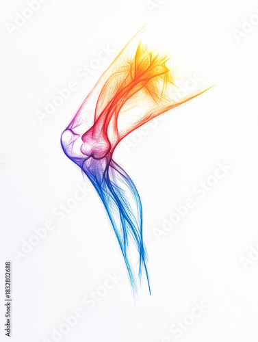 Illustration of a knee joint with highlighted nerves in vibrant colors, conveying a sense of relief and comfort, ideal for health and wellness themes