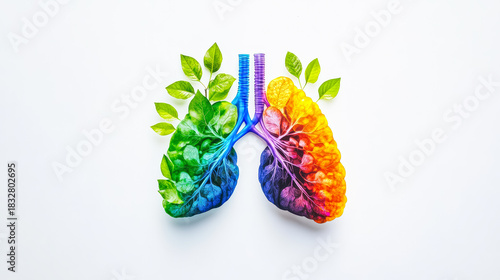 Vibrant lung illustration featuring healthy colors and leaves, blending natural elements with technology, representing the evolution of lung health and innovation