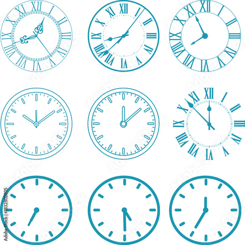 Clock and time icons set. Timers icon collection. Vector illustration Time and clock icons. Set of black clock, stopwatch, timer, watch icon. Black clock icon collection clock icon icon set vector