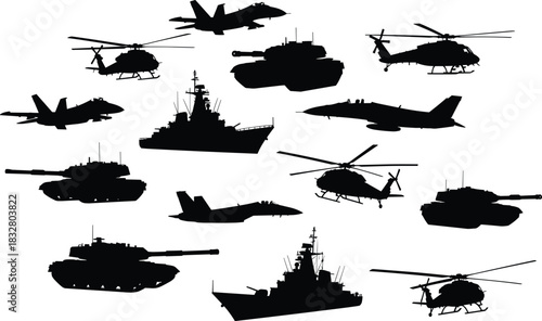 Military Vehicles Silhouettes Collection in vector