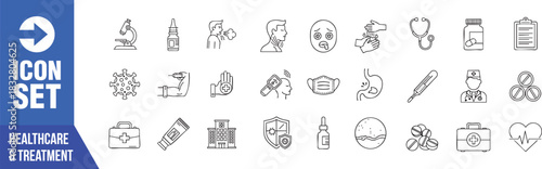 Comprehensive Healthcare Icons Collection for Modern Medical Design Projects, Offering a Diverse Range of Essential Medical Symbols, Representing Health, Wellness