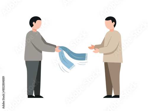 Offering a Scarf A Gesture of Kindness and Warmth Illustration