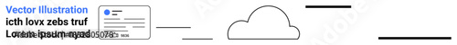 Cloud technology, data sharing, digital storage, file synchronization, online communication, remote access. Document icon connecting to a cloud icon via lines. Cloud technology and data sharing