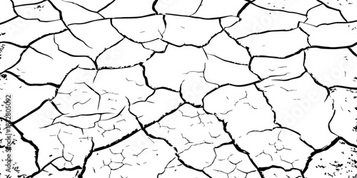 Minimalist cracked earth texture in black and white, featuring dried soil patterns with bold contrast. High-resolution abstract background ideal for environmental, nature, and design themes.