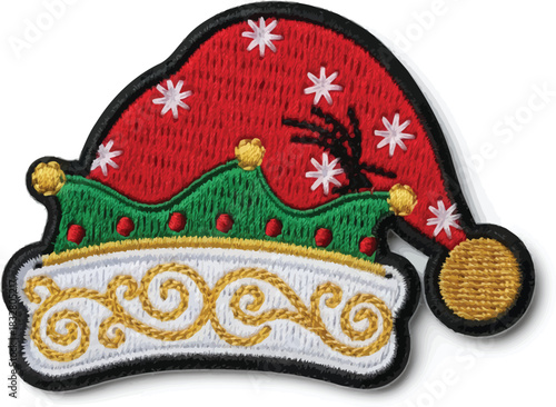 Festive Santa hat patch with decorative details, perfect for holiday crafts and seasonal projects, adding cheerful flair to any design, Christmas spirit