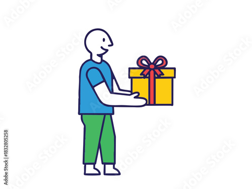 Giving Joy Man Presenting a Gift with Ribbon, Spreading Happiness