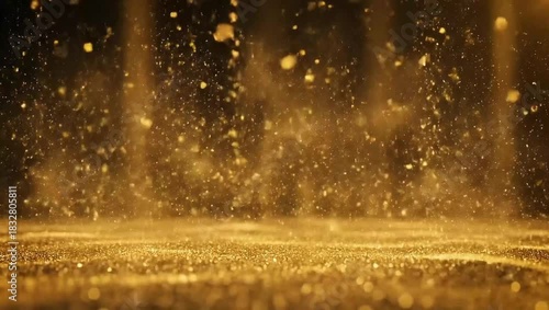 Golden Glitter Falling on Shimmering Surface – 4K Luxury Magic Background

