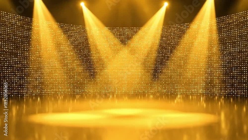 Golden Spotlight Stage with Sparkling LED Wall – Luxury Award Show Background