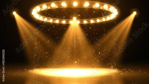 Golden Spotlight Stage with Glittering Particles – 4K Luxury Presentation Background