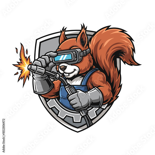 Tough Squirrel Welder with Goggles and Welding Torch, Industrial and Craftsmanship Concept