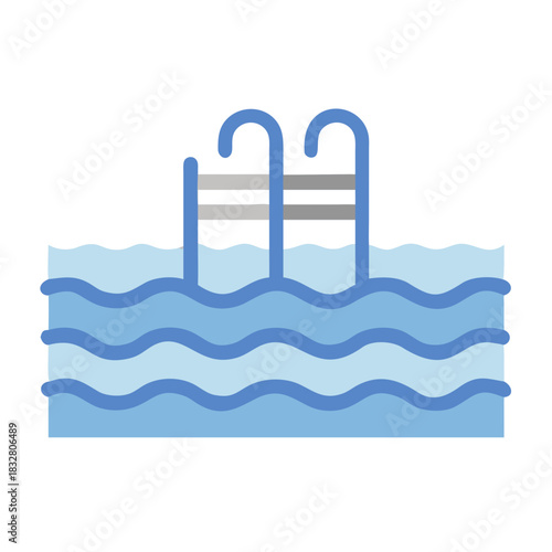 Cool blue swimming pool with ladder beckons for summer fun, inviting relaxation and recreation in the sun for vacations and holiday getaways