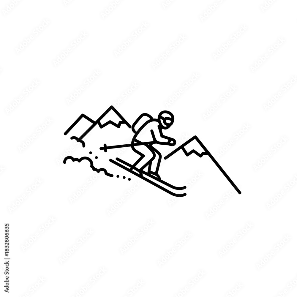 Obraz premium Skier descending mountain slope, winter sport and outdoor adventure in snowy landscape