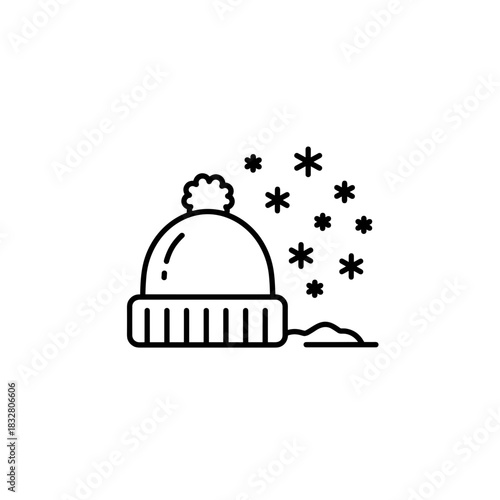 Winter beanie icon with snowflakes, winter season and cozy apparel design