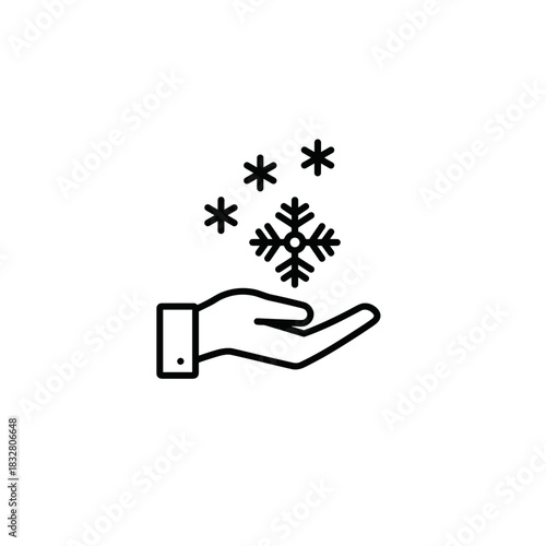 Hand catching snowflakes icon, winter weather and seasonal symbol