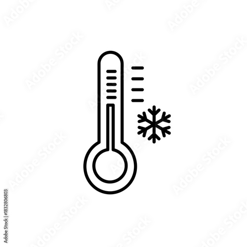 Thermometer icon with snowflake, cold temperature and winter weather indicator