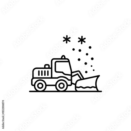 Snow plow truck clearing snowfall, winter road maintenance and transportation safety