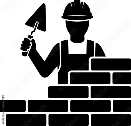 Mason building brick wall icon