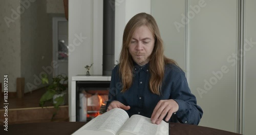 Male Christian Morning Prayer and Reading the Bible. 4K 10-bit