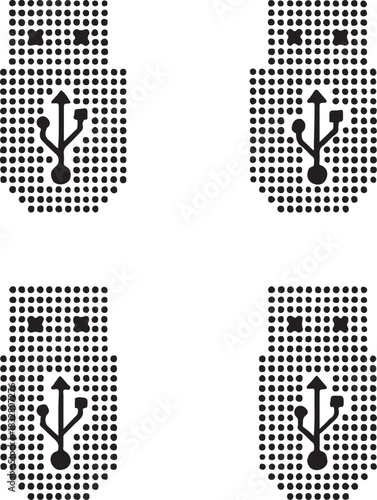 Isolated dot style USB icon, dot map style USB vector, minimal black USB dot graphic, equal size dot style symbol, flash drive icon, storage connection illustration project design
