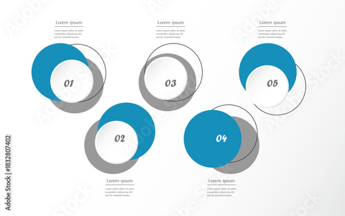 Step by step creative infographic template with 5 options, parts or processes.