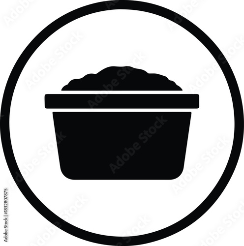 Silhouette flower pot with soil in circle vector Illustrator