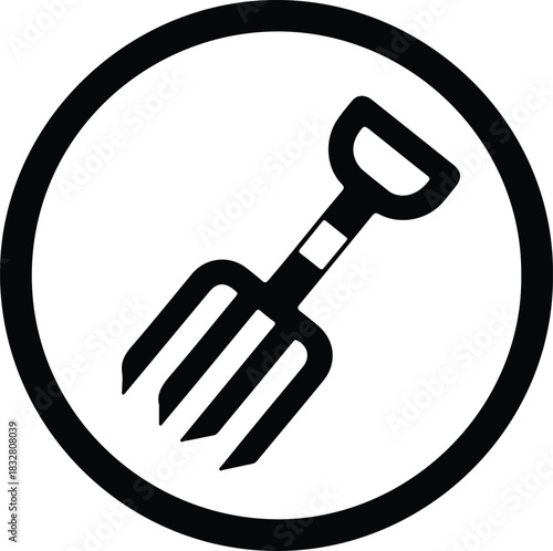 Silhouette garden fork inside a circle gardening tool vector Illustrator